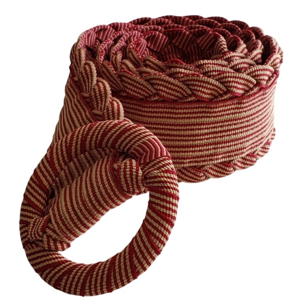 Buji Baja Red & White Striped Cotton Belt With Circular Buckle